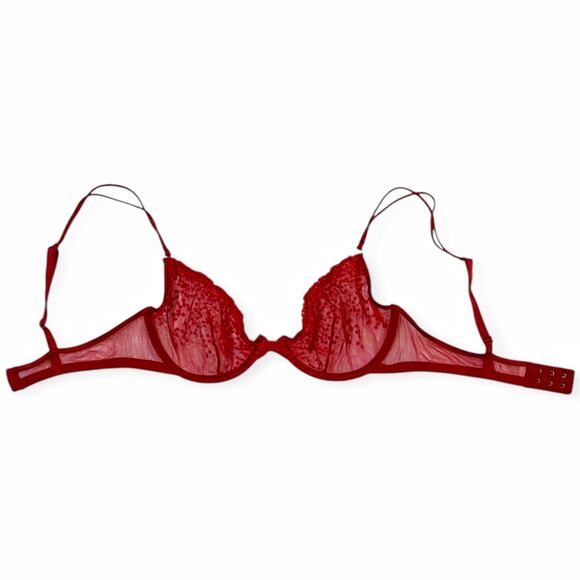 Wolford 34C Bra Sheer Unlined Underwire Red Mesh Sexy Lingerie Adjustable VTG - Picture 6 of 6